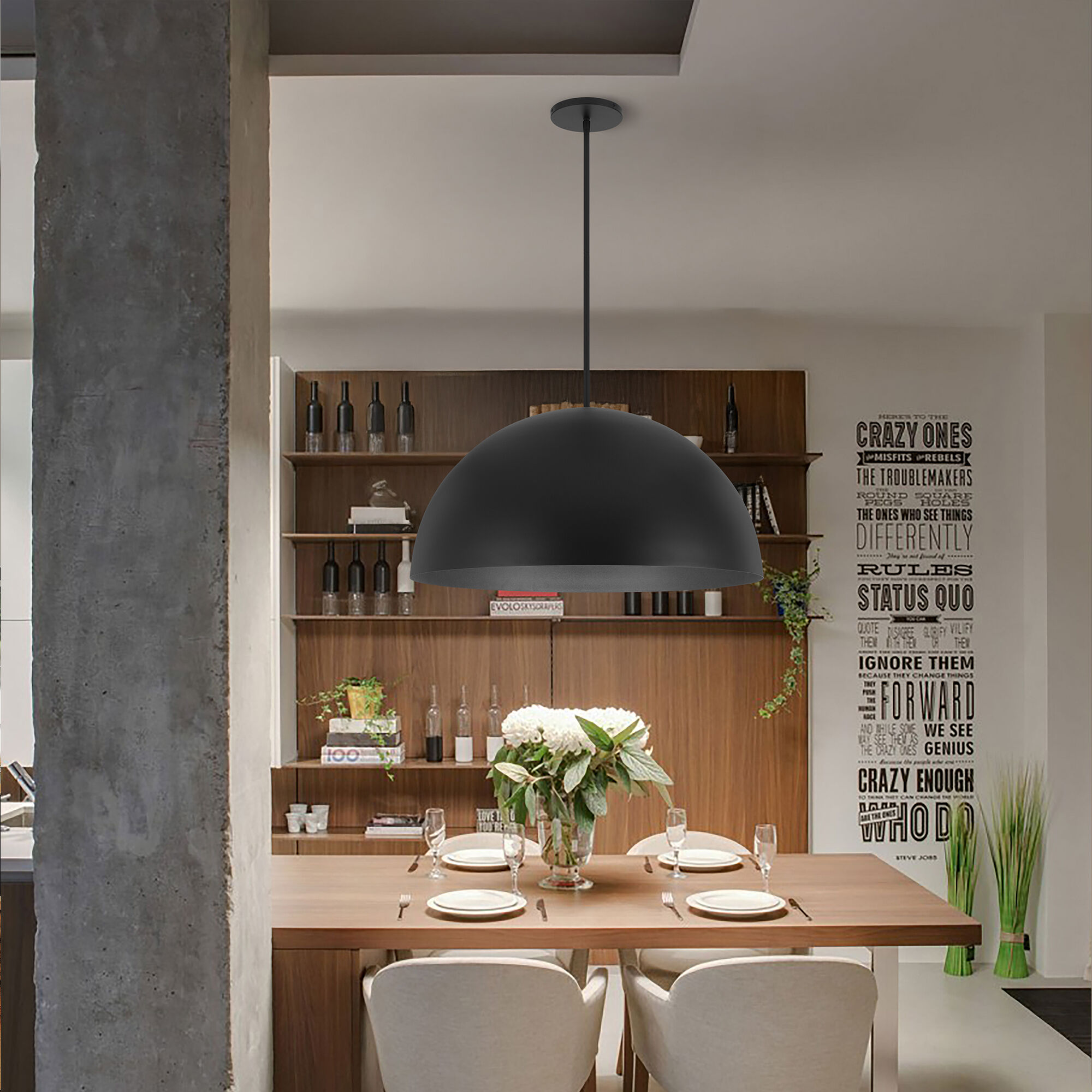 Half Round LED 31.5 inch Sand Black Outdoor Pendant